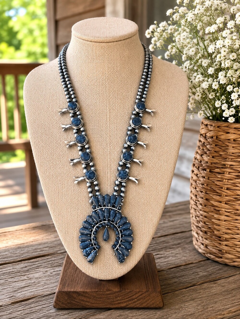 SQUASH BLOSSOM NATIVE AMWRICAN with FAUX Navajo Pearls Necklace NWT